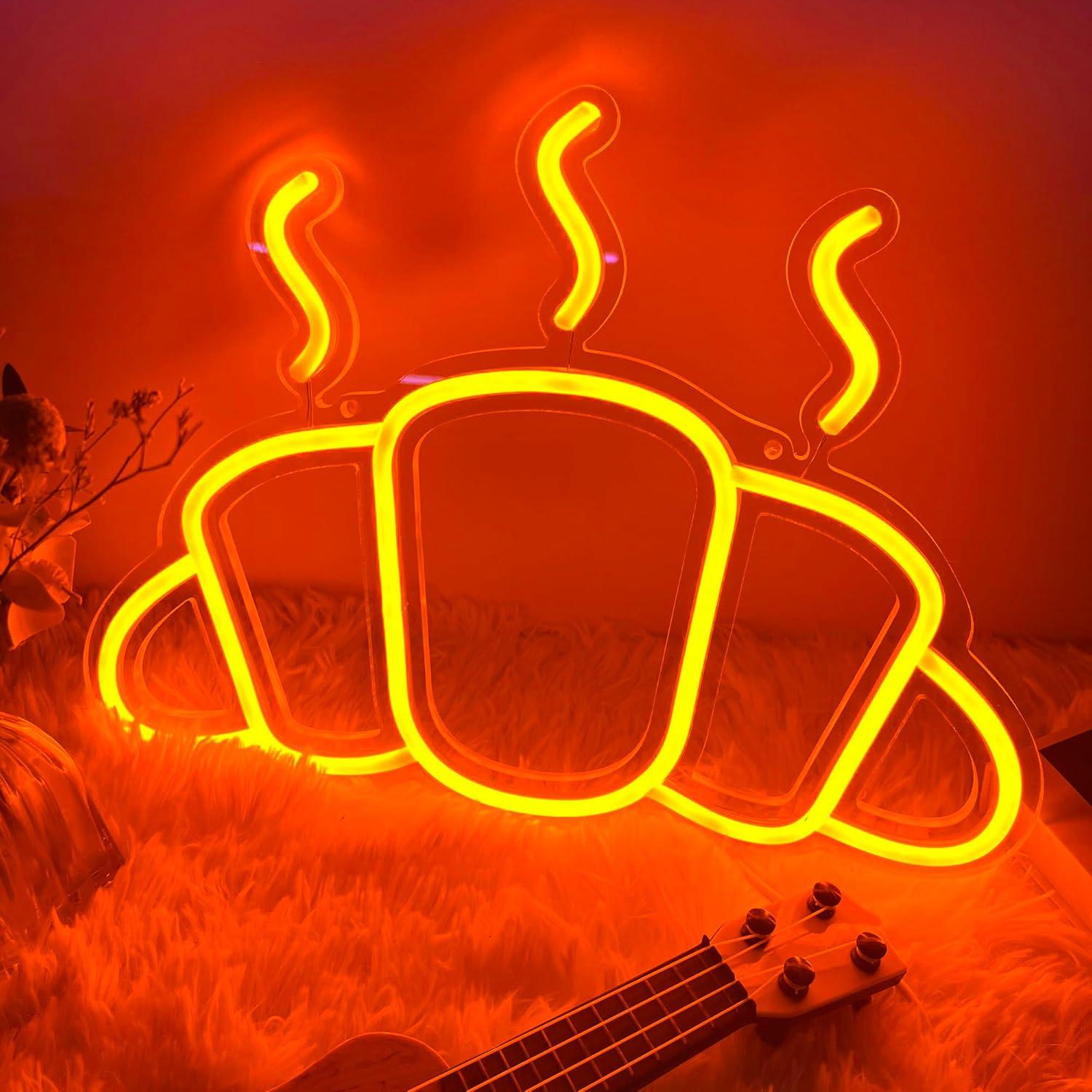 Kitchen Decor Lighting - Croissant Neon Sign USB Powered Dimmable