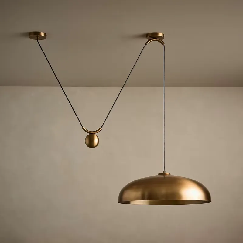 Pendant Light Shade - Vintage Modern Adjustable Brass Pendant Lamp