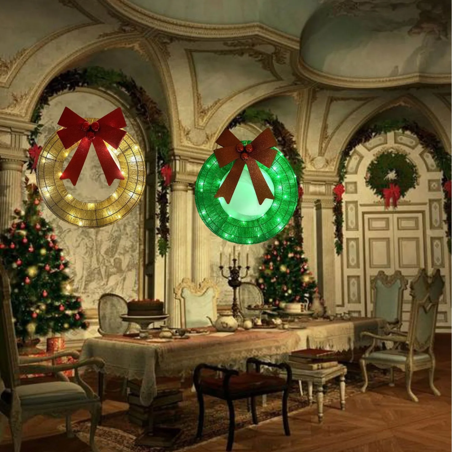 Pendant Lighting Christmas Decor - Creative Fashion Christmas Wreath Metal Luminous