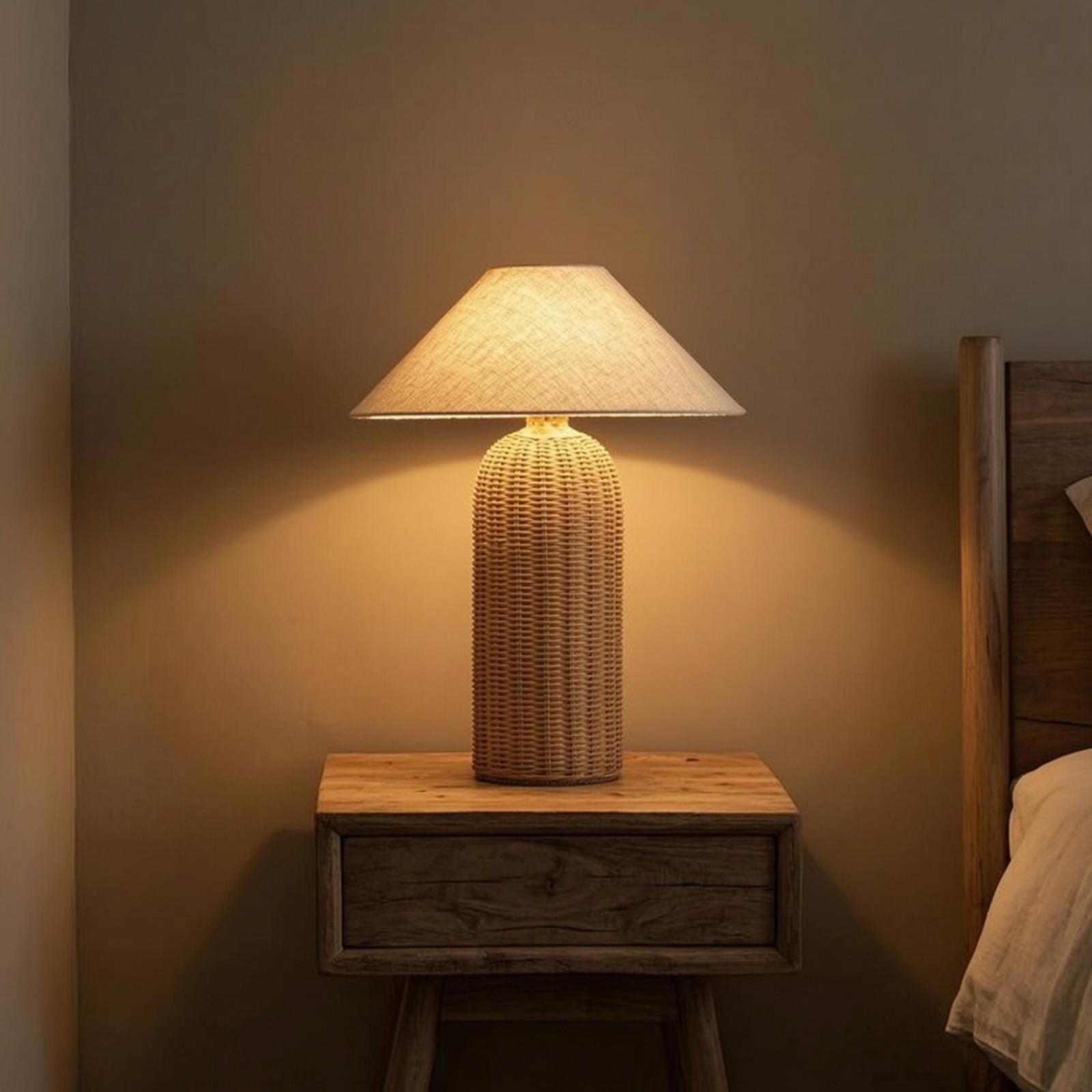 Bedside Lamp Rattan Base Fabri - đánh giá và giá Lighting Decor For Living Room