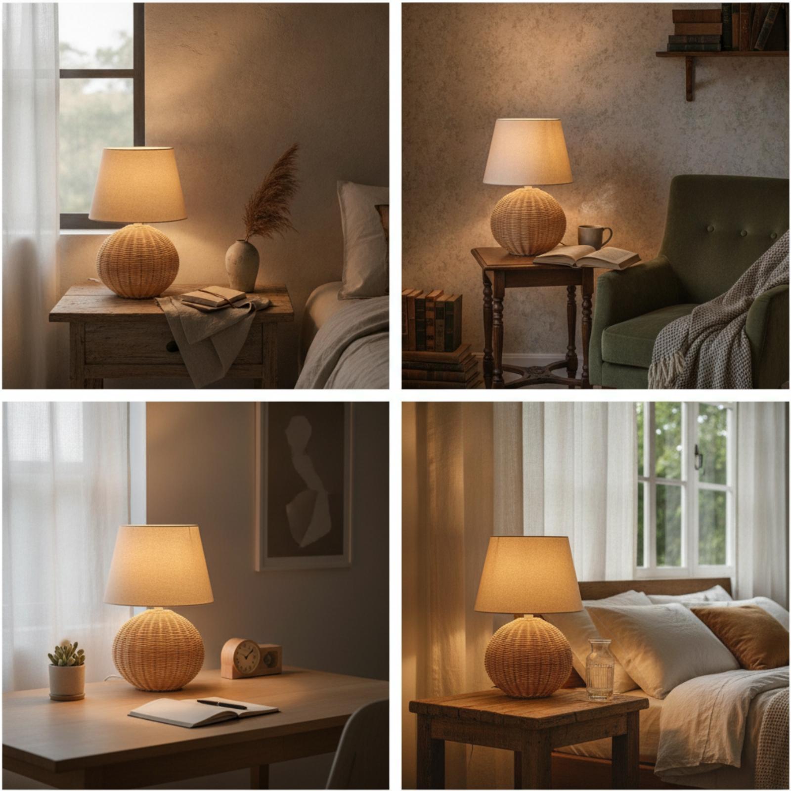 Bedside Lamp Rattan Base Fabri - đánh giá và giá Lighting Decor For Living Room