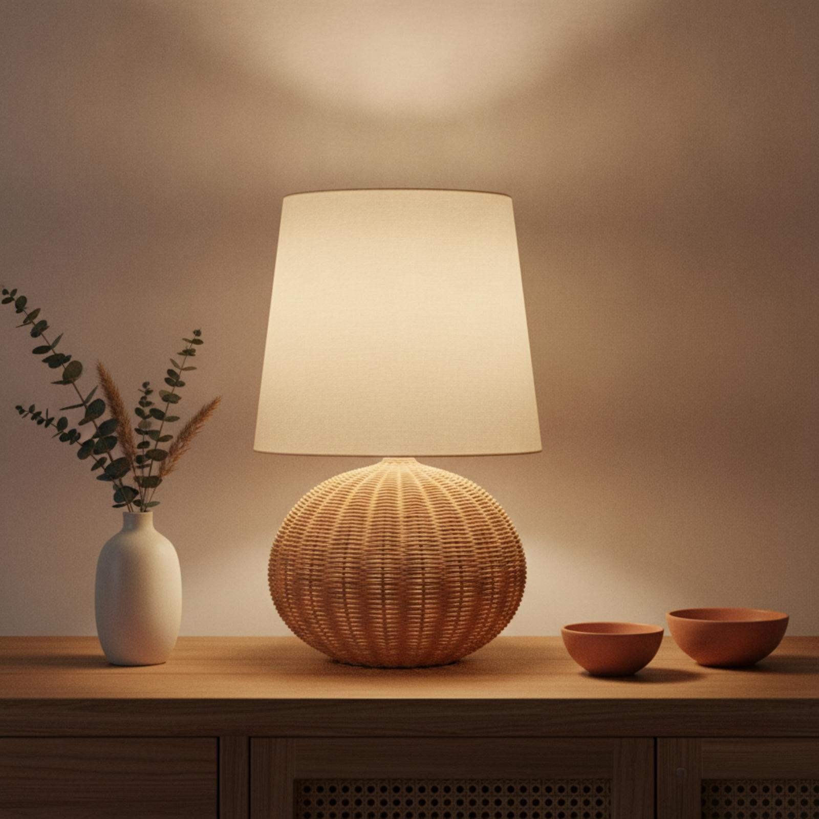 Bedside Lamp Rattan Base Fabri - đánh giá và giá Lighting Decor For Living Room